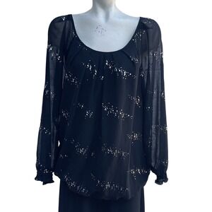 WOMENS BLACK NY COLLECTION BLOUSE SIZE 1X Silver Pattern Unique Tie Back